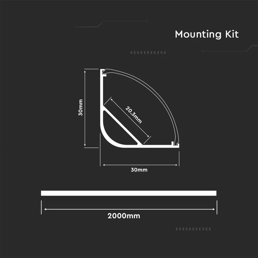 Profil Banda LED de Colt, Aplicat (PT), Lat, fara Margine, Aluminiu + Alb Mat, 2m - 1 | YEO