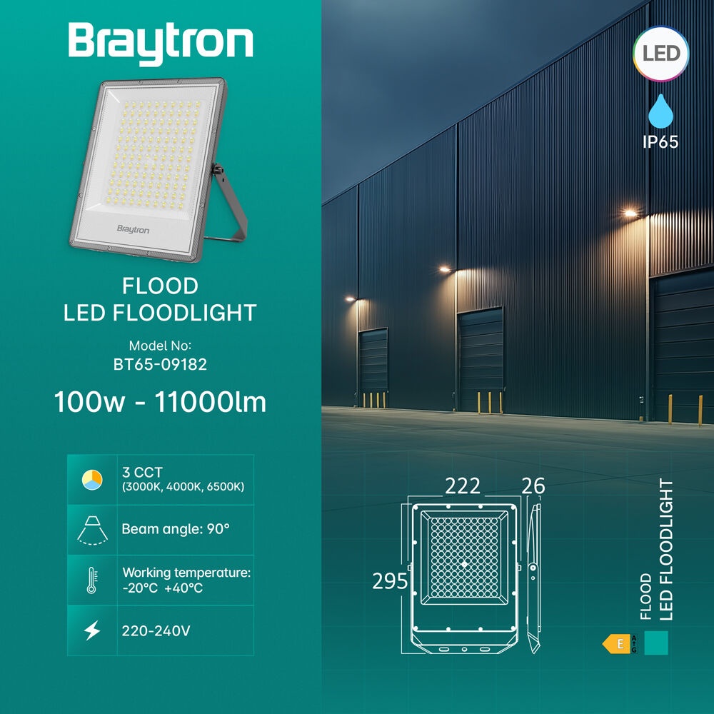 Proiector LED, 100W, 11000lm, lumina calda/neutra/rece, IP65, gri, Braytron - 3 | YEO