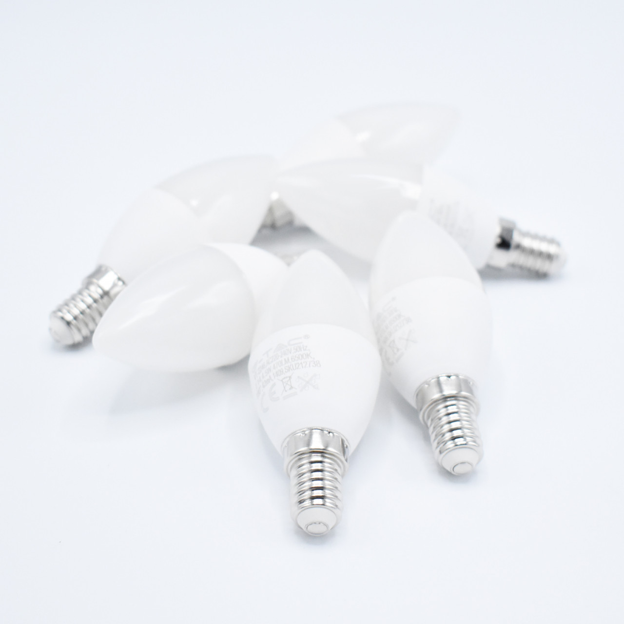 Set 6 becuri LED 4.5W(40W) V-TAC, lumanare, E14, 470 lm, lumina rece (6500K), clasa energetica F - 3 | YEO