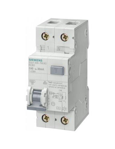 Siguranta automata cu protectie diferentiala 10A P+N, tip AC, 30mA, 10kA, Siemens