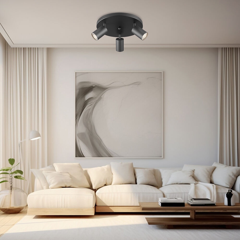 Spot aplicat GU10 triplu rotund Beta, aluminiu, negru, IP20, Braytron - imagine 2