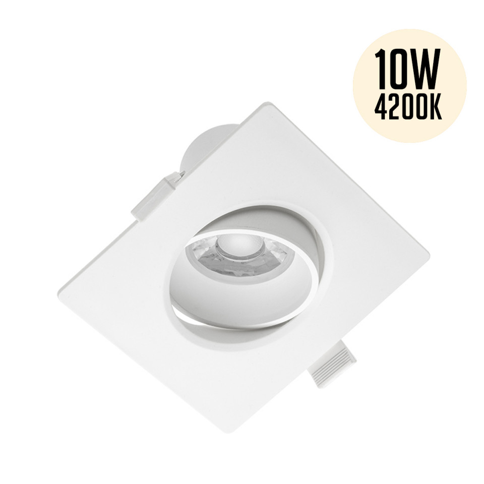 Spot LED 10W Incastrat, Patrat, Orientabil, GTV, 800lm, Lumina Neutra (4000K), Alb