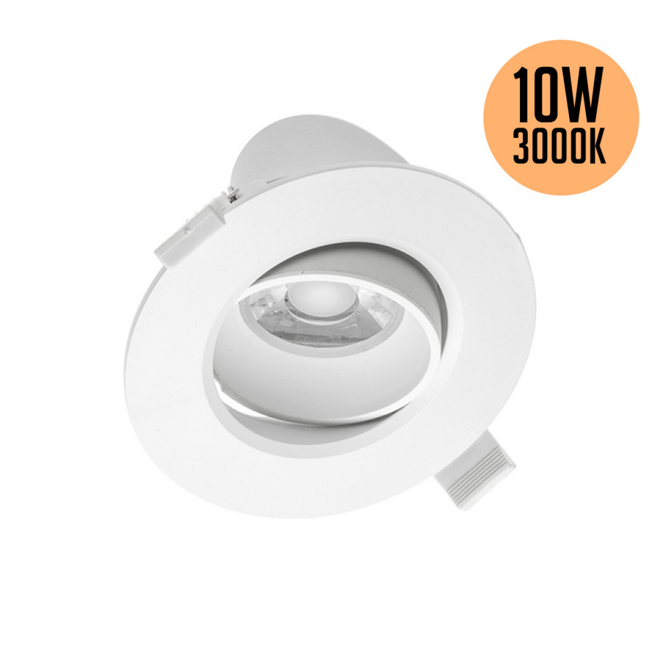 Spot LED 10W Incastrat, Rotund, Orientabil, GTV, 800lm, Lumina Calda (3000K), Alb