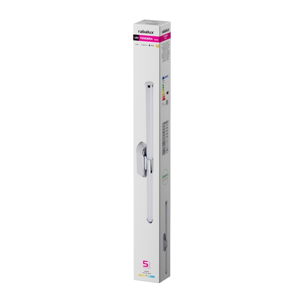 Aplica LED pentru baie Tenebra, 8W, 1000 lm, lumina neutra (4000 K), IP44, crom, Rabalux