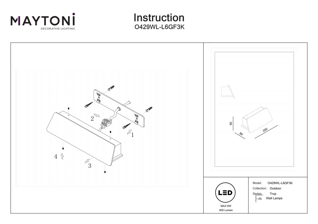 Aplica pentru exterior LED Trupp O429WL-L6GF3K, 6W, 400lm, lumina calda, IP54, grafit, Maytoni - 3 | YEO