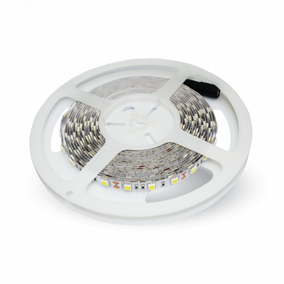 Banda led SMD 5050 V-TAC, lumina calda(3000K), 10W/m, 830lm/m, 60 leduri/m, 24V, IP20