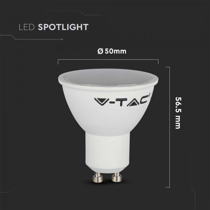 Bec led 4.5W(35W) V-TAC, GU10, 400 lm, lumina neutra(4000 K), clasa energetica F - 3 | YEO