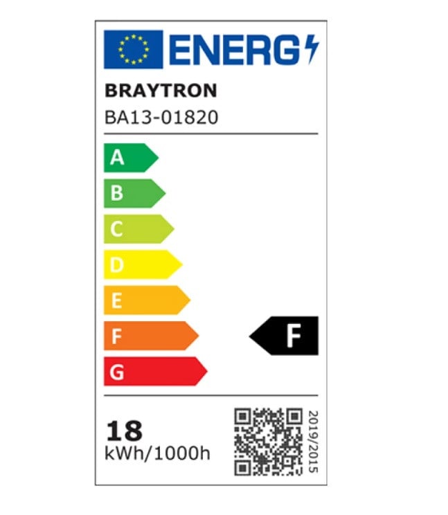 Bec LED Braytron, 18W(125W), A60, E27, 1600 lm, lumina calda (3000K), clasa energetica F