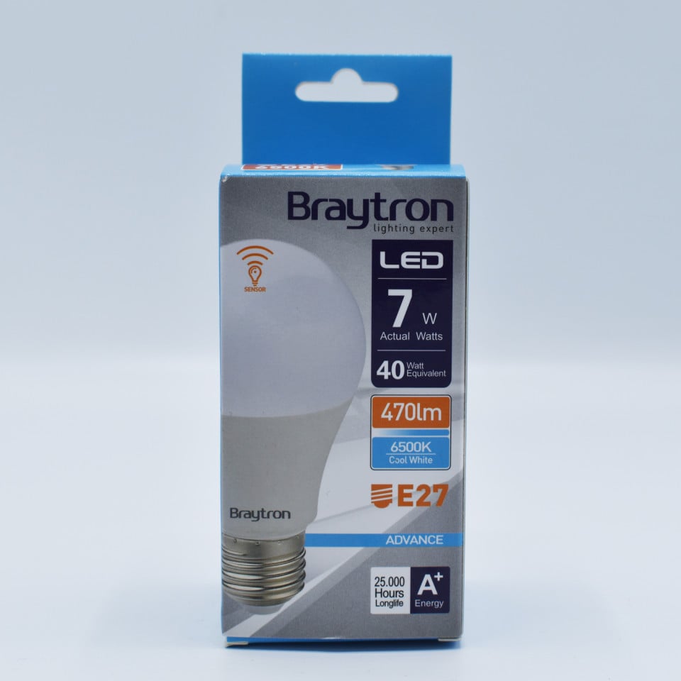 Bec led cu senzor de miscare 7W (40W) Braytron, A60, E27, 470lm, lumina rece (6500K), clasa energetica F - 2 | YEO