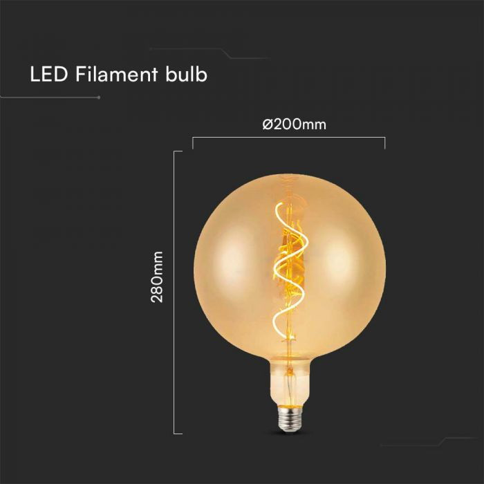 Bec LED decorativ filament spiralat V-TAC, 4W, lumina calda (2700K), 250 lm, clasa energetica G - 2 | YEO