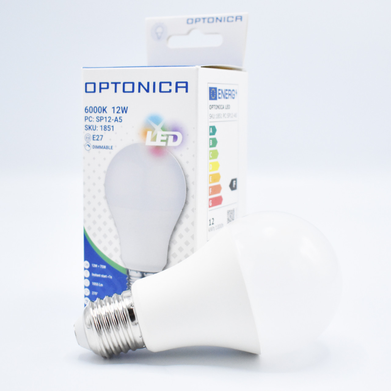 Bec LED dimabil Optonica, 12W(75W), E27, A60, 1055 lm, lumina rece (6000K), clasa energetica F - 1 | YEO