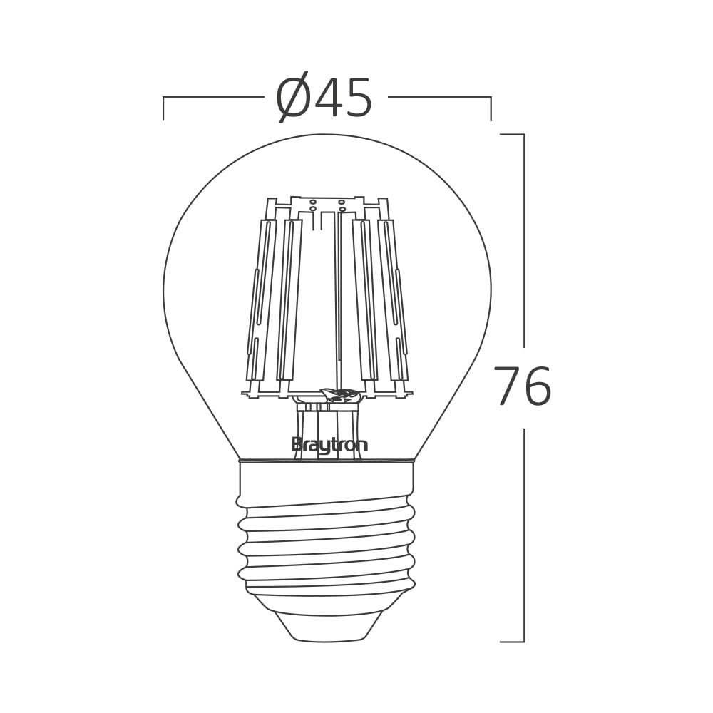 Bec LED G45 4W(40W) Braytron, filament, E27, lumina calda (3000K), 470 lm, clasa energetica E