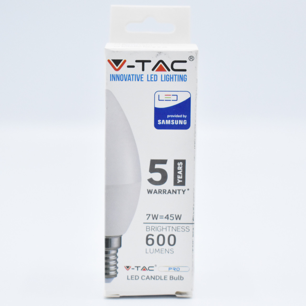 Bec LED lumanare V-TAC, 7W(45W), cip Samsung, E14, C37, 600 lm, lumina neutra (4000K), clasa energetica F - 2 | YEO
