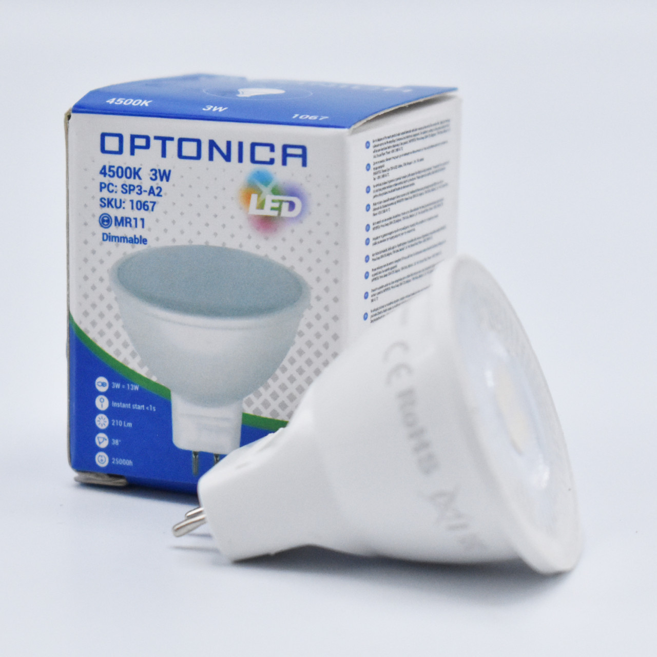 Bec LED MR11 3W(13W) Optonica, 12V, 210 lm, lumina neutra (4500 K), clasa energetica G - 1 | YEO