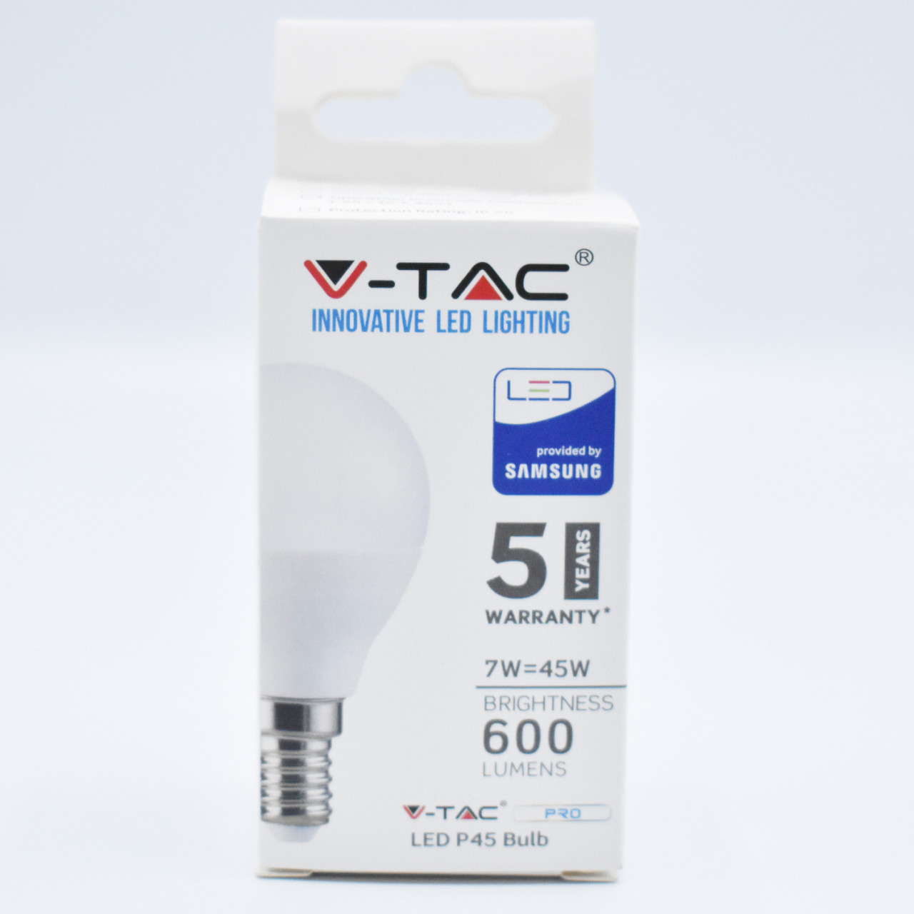Bec LED sferic P45 7W(45W) V-TAC, E14, 600 lm, lumina calda (3000K), chip Samsung, clasa energetica F - 2 | YEO