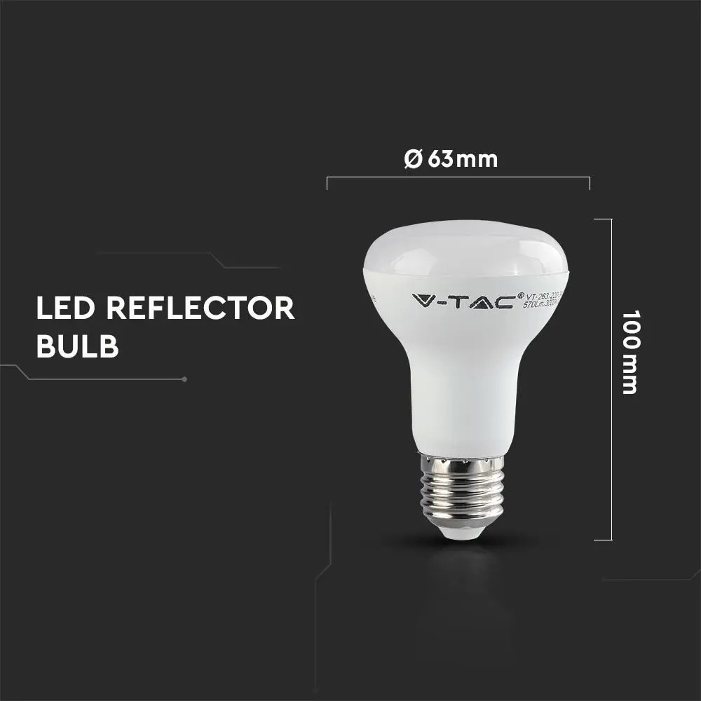 Bec LED spot V-TAC, cip Samsung, 8W(60W), R63, E27, 570 lm, lumina rece (6400K), clasa energetica G - 2 | YEO