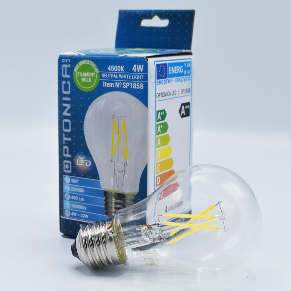 Bec LED Vintage filament 4W(32W) Optonica, A60, E27, 470 lm, lumina neutra (4500K), clasa energetica E - 1 | YEO