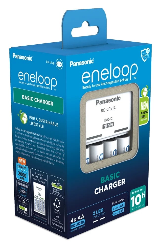 Încărcător acumulatori Ni-MH + 4 acumulatori R6 AA 2000mAh Panasonic Eneloop - 2 | YEO