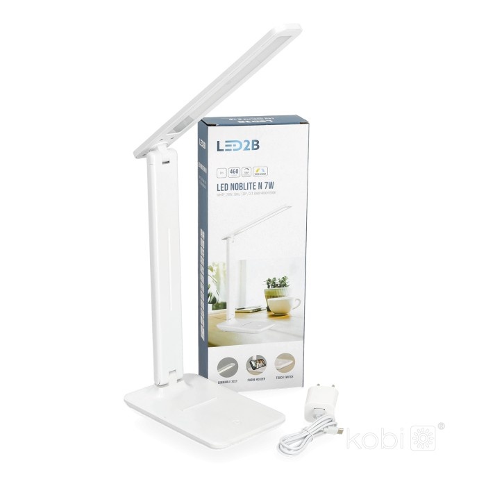 Lampa de birou LED NOBLITE N, 7W, lumina calda/neutra/rece, suport telefon, dimabila, alba, Kobi - imagine 6