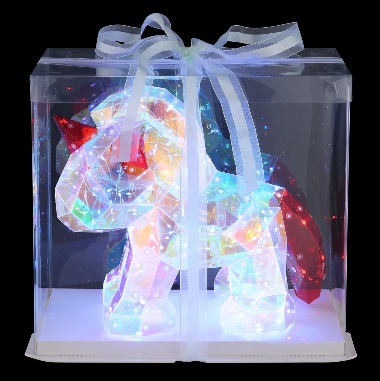 Lampa de veghe LED forma de unicorn 3W, lumina rece (6000K), IP20, USB, transparent/rosu - imagine 11