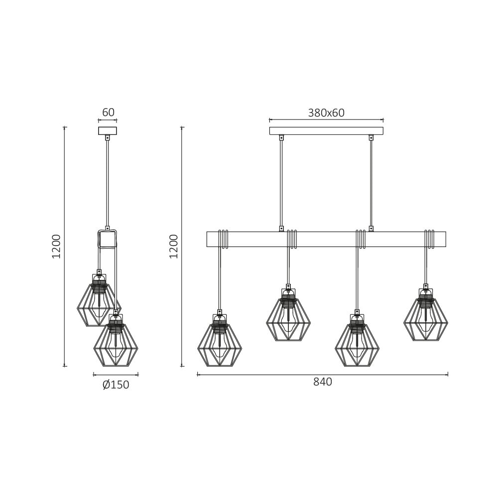 Lustra Wooden BR-BV02-00020, 4xE27, neagra+natural, IP20, Braytron