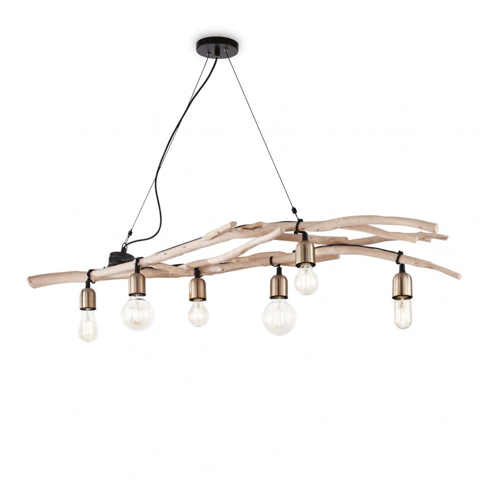 Pendul Driftwood 180922, 6xE27, natural+negru, IP20, Ideal Lux