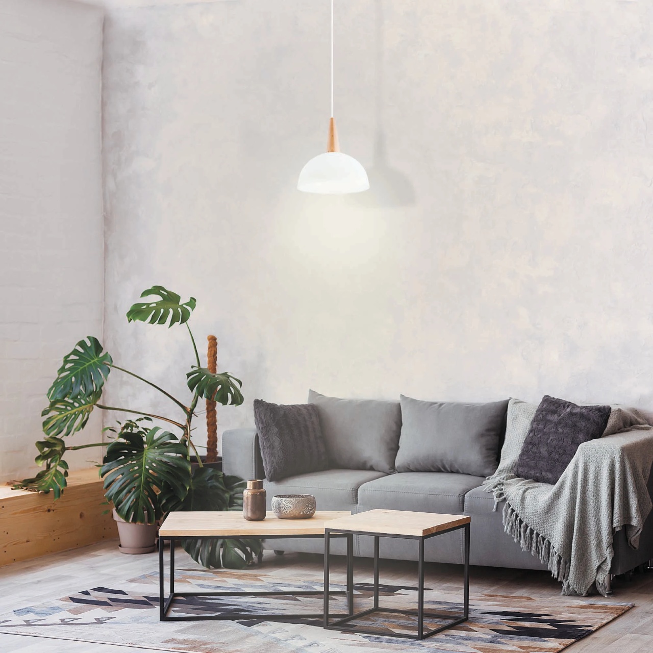 Pendul Maya KL111107, 1xE27, natur si alb, design modern, IP20 - imagine 4