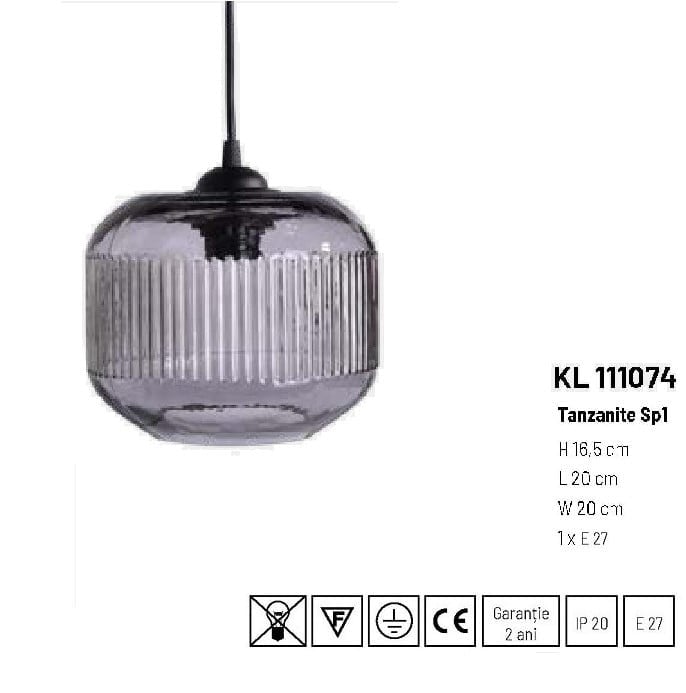 Pendul Tanzanite KL111074, 1xE27, fumuriu, IP20, Klausen