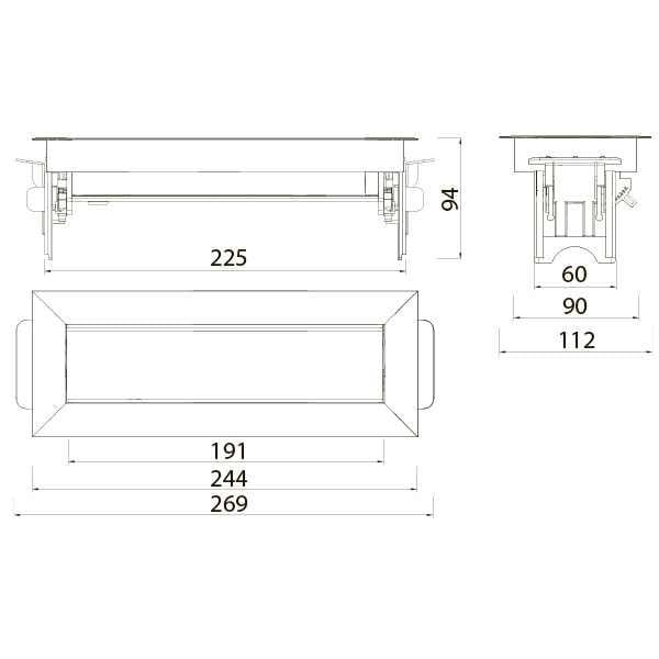 Priza incastrabila dreptunghiulara, culoare inox cu 3 prize schuko negre, GTV - 1 | YEO