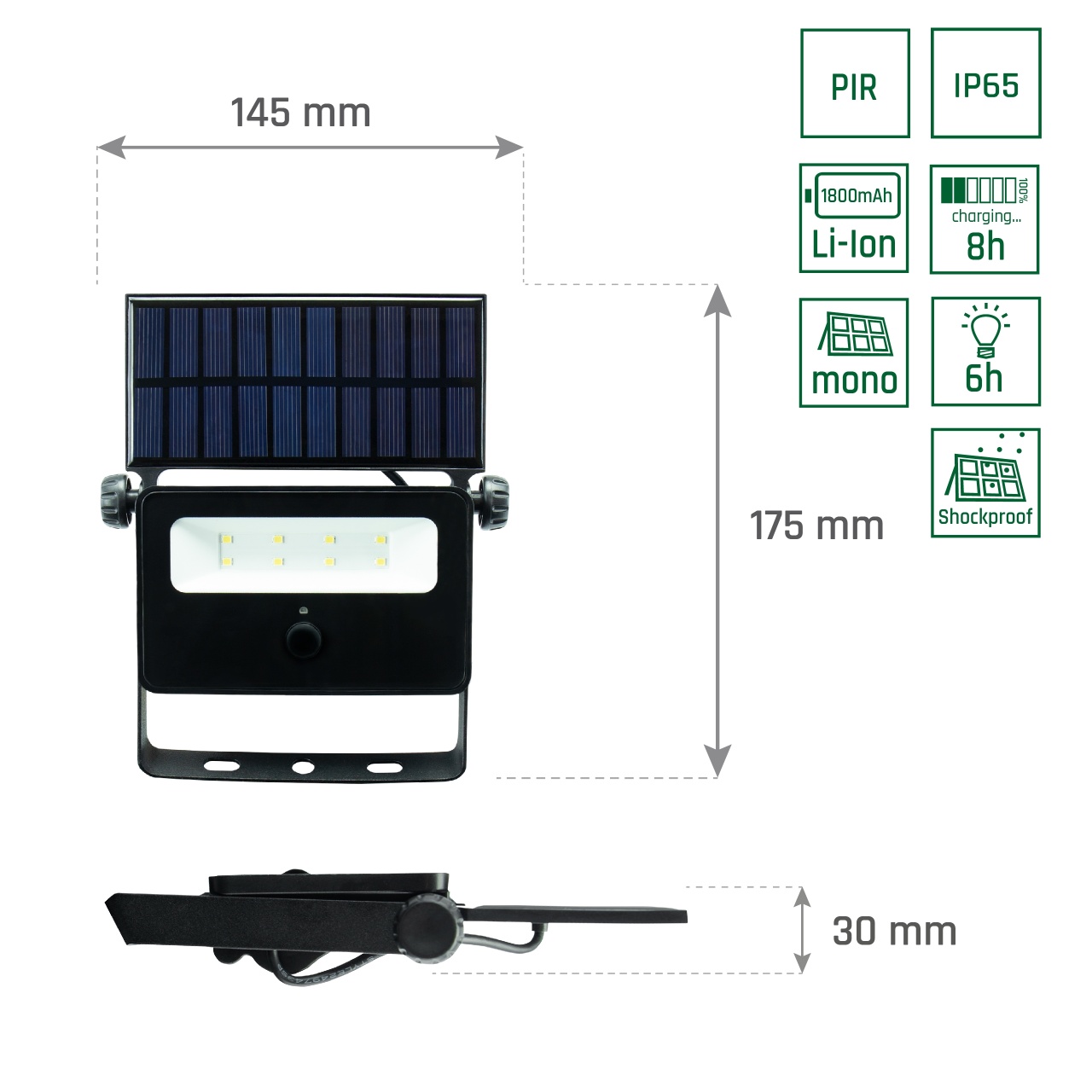 Reflector LED cu panou solar si senzor de miscare, 2W, 200 lm, lumina rece (6500K), Spectrum