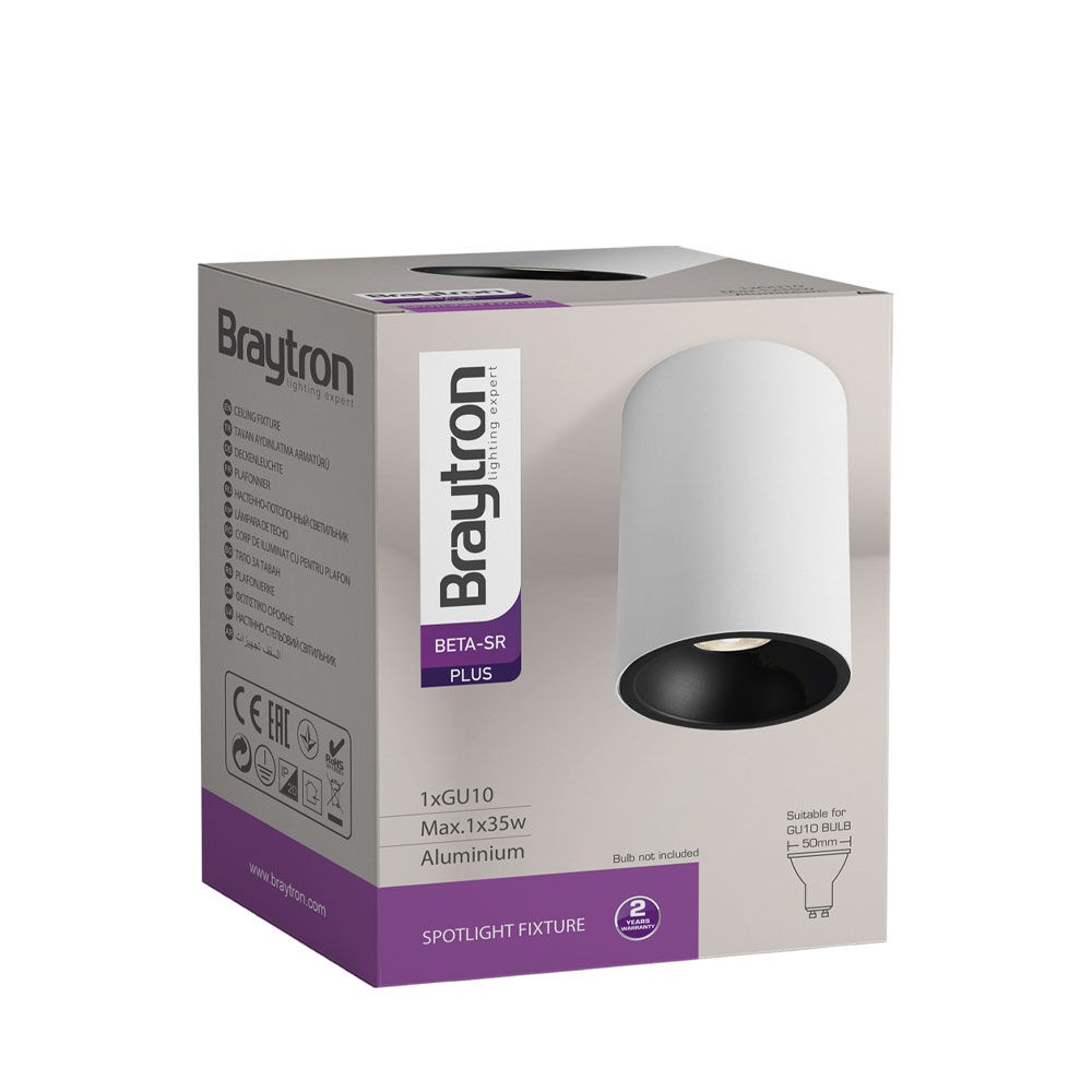 Spot aplicat GU10 Beta, aluminiu, alb-negru, IP20, Braytron - imagine 6