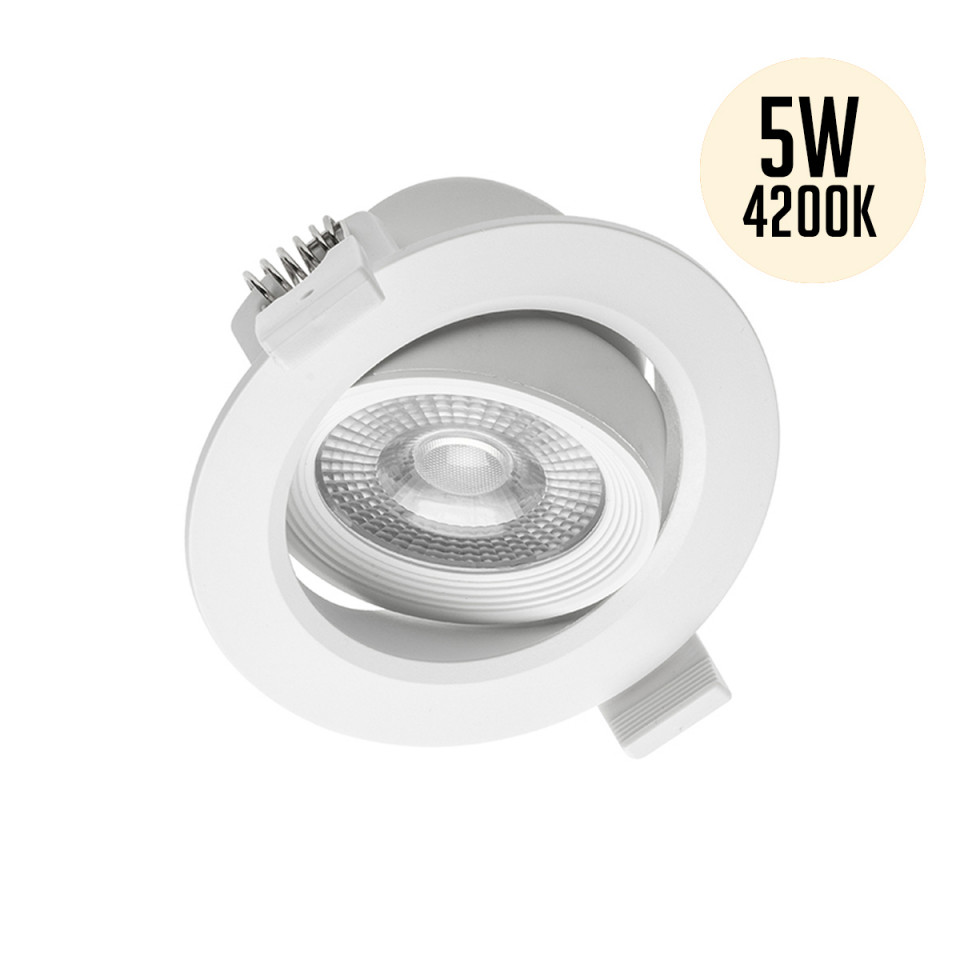 Spot LED 5W Incastrat, Rotund, Orientabil, GTV, 400lm, Lumina Neutra (3000K), Alb