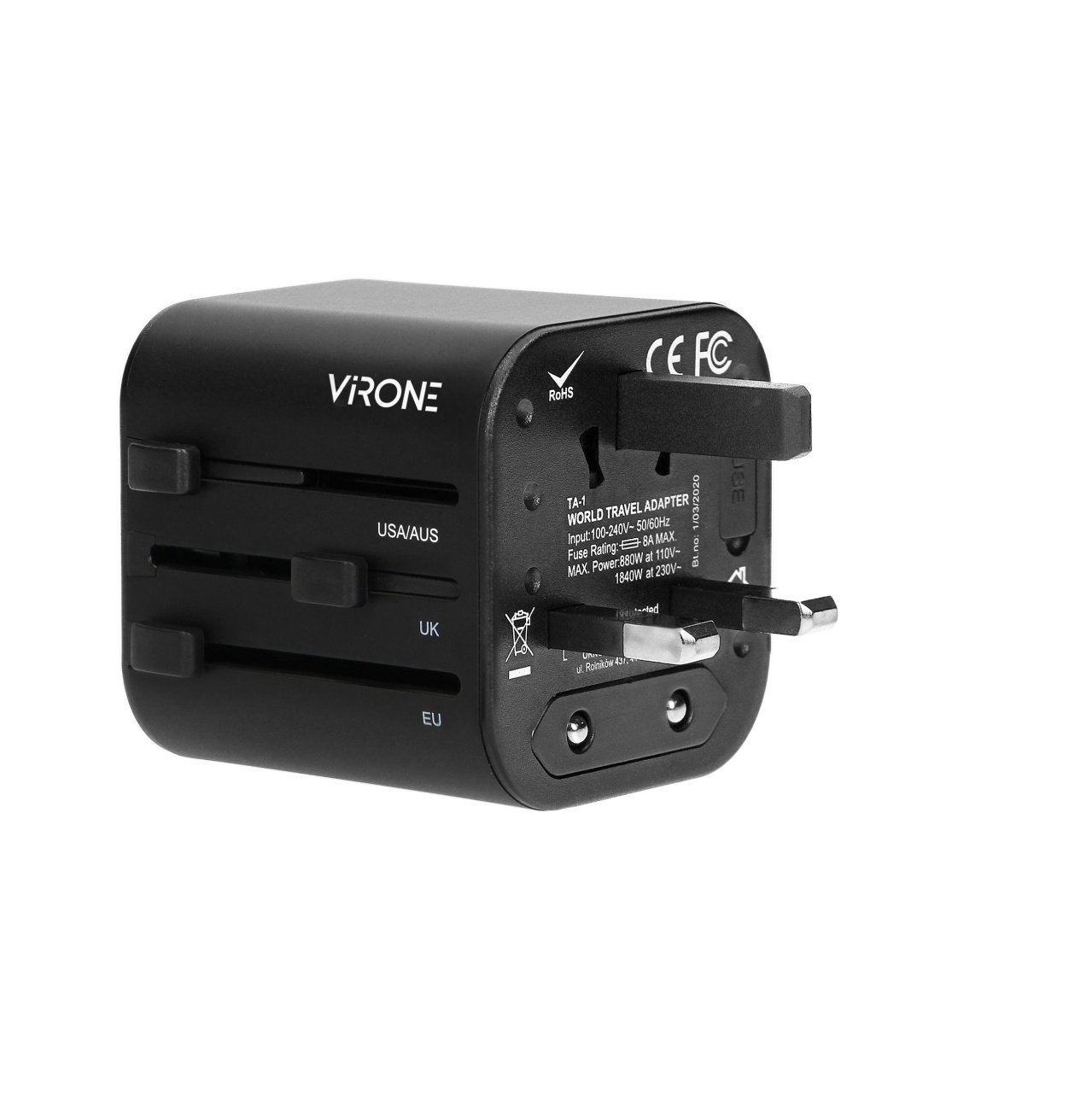 Adaptor universal pentru calatorie, 100-240V, 8A, Orno - 4 | YEO