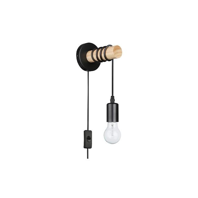 Aplica de perete cu intrerupator, Eos, E27, LED, negru si lemn, Masterled