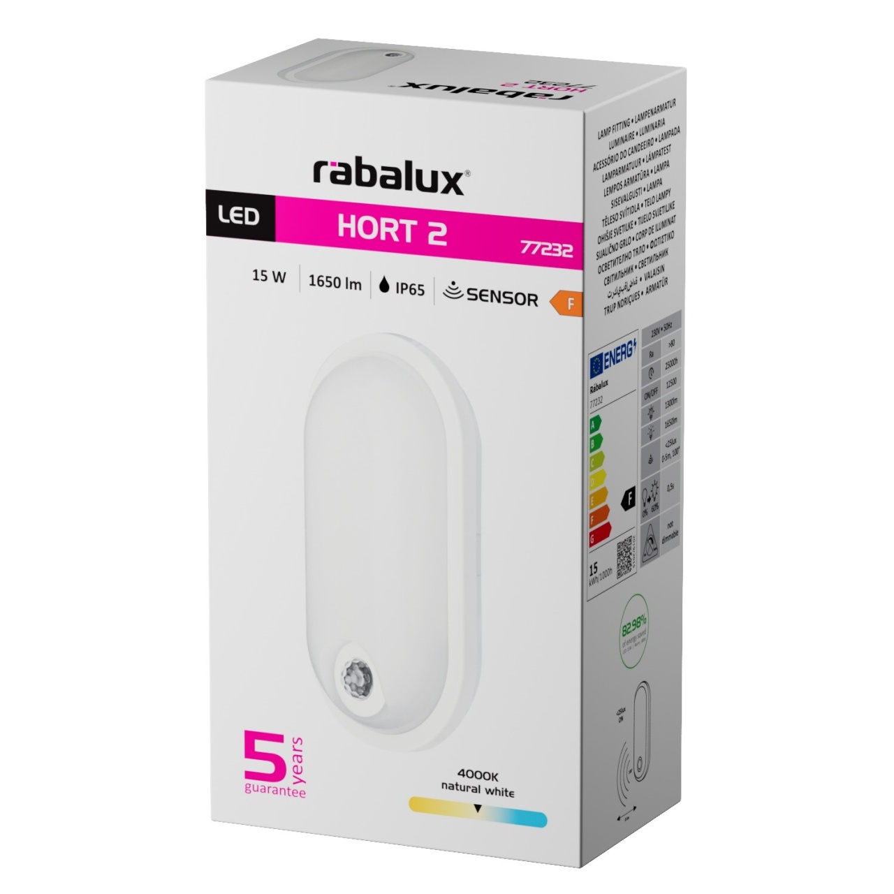Aplica LED exterior Hort2, 15W, 1300 lm, lumina neutra (4000 K), senzor infrarosu, IP65, alba, Rabalux - Imagine 5