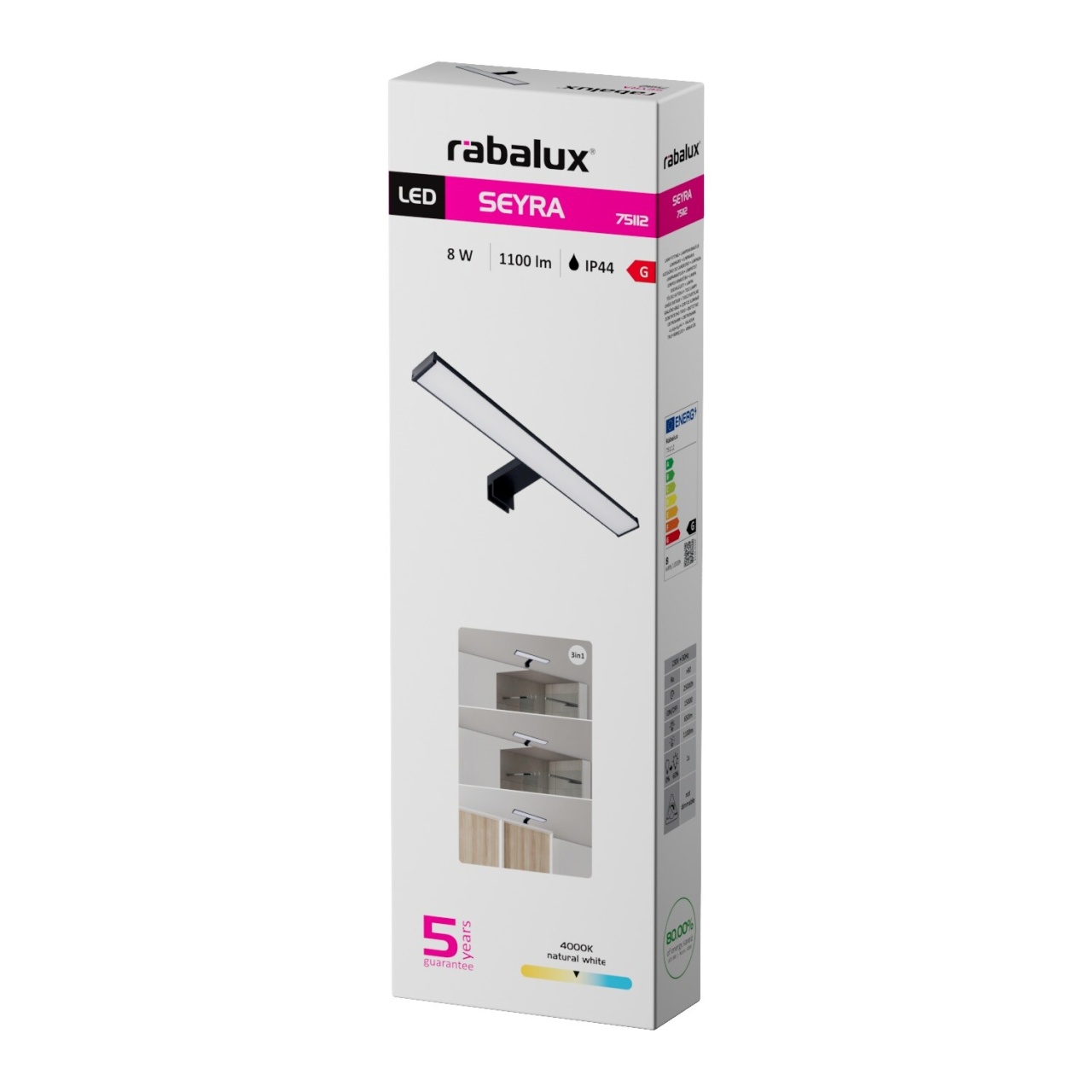 Aplica LED Seyra, 8W, 650 lm, lumina neutra (4000 K), IP44, neagra, Rabalux