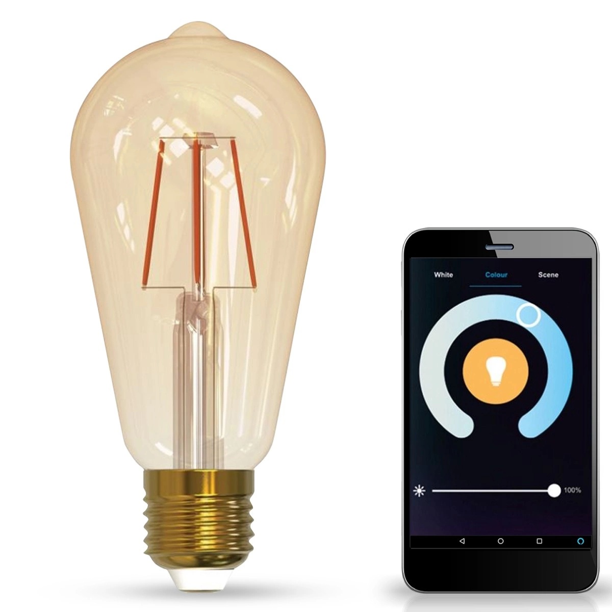 Bec decorativ SMART LED 5.5W Polux, ST64, E27, Wi-Fi, 1800K–2700K, dimabil, clasa energetica F