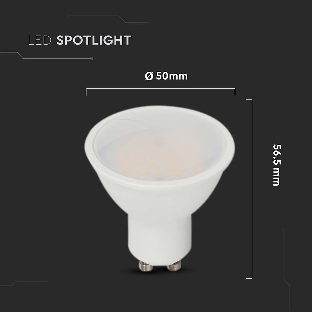 Bec LED 4.5W(35W) V-TAC VT-205, GU10, 400 lm, cip Samsung, lumina rece (6500 K), clasa energetica F - 2 | YEO
