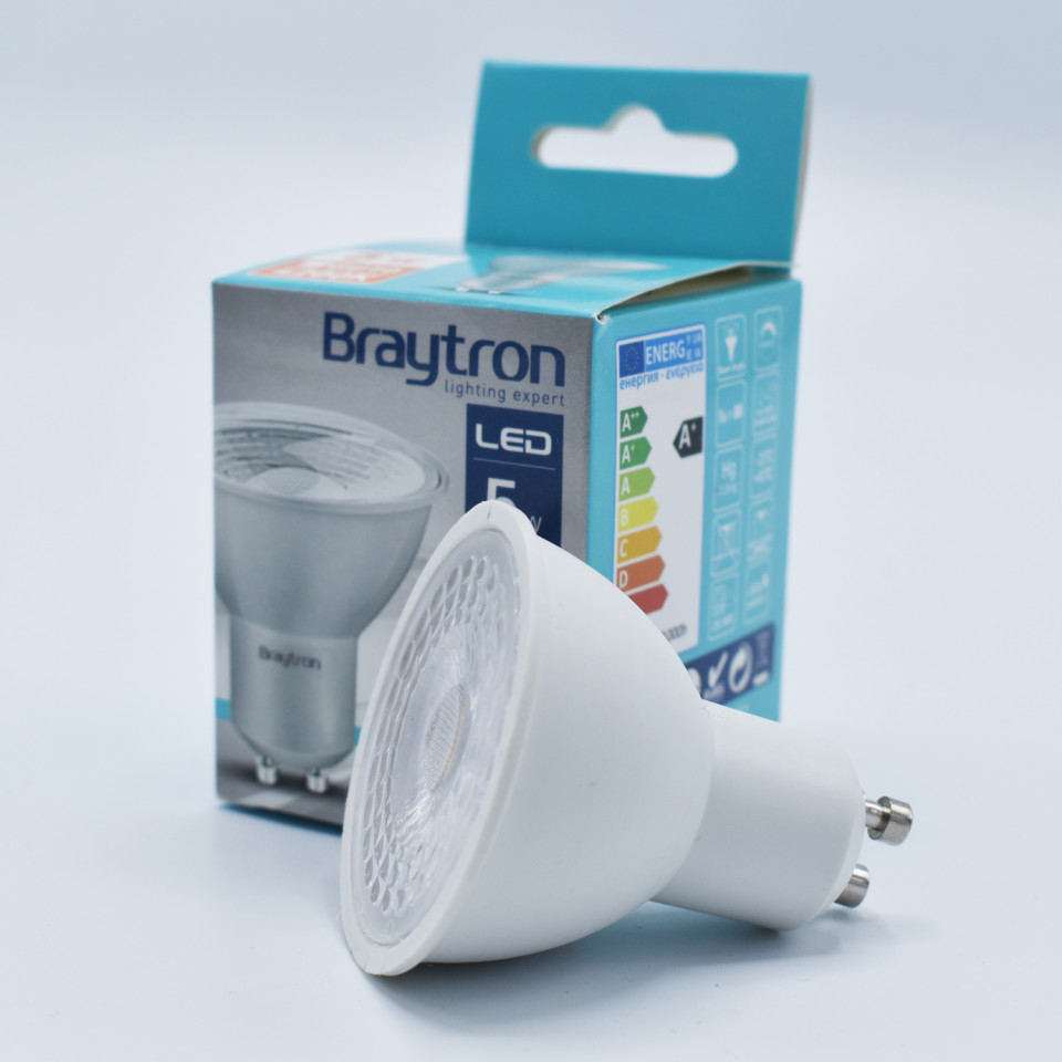Bec LED 5.5W(50W) Braytron, GU10, 400 lm, lumina neutra (4000 K), dimabil, clasa energetica F - 1 | YEO