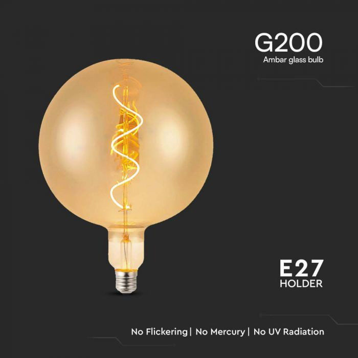 Bec LED decorativ filament spiralat V-TAC, 4W, lumina calda (2700K), 250 lm, clasa energetica G