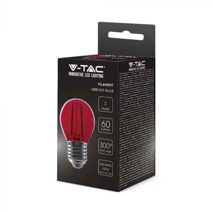 Bec LED decorativ rosu V-TAC, 2W (10W), E27, G45, 60 lm, lumina ambientala - 2 | YEO