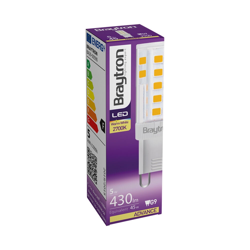 Bec LED G9 5W, lumina neutra (4000 K), 430 lm, transparent, Braytron - imagine 3