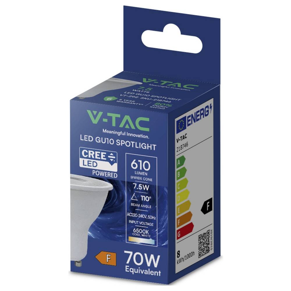 Bec LED GU10 7.5W, 110°, lumina rece(6500 K), plastic, V-TAC - imagine 5
