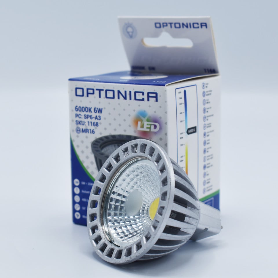 Bec led MR16 12V, 6W (35W), 400 lm, 50 grade, lumina rece (6000K), clar, Optonica - 1 | YEO