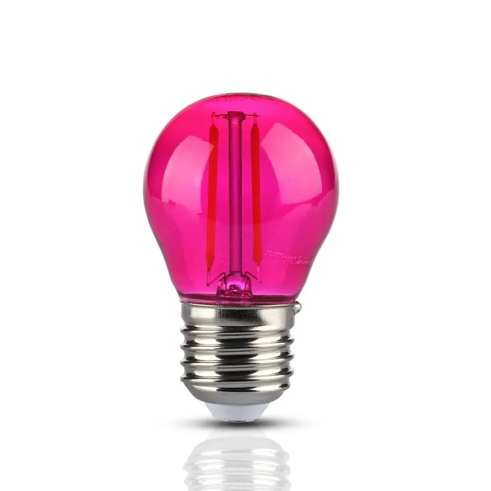 Bec LED roz 2W V-TAC, G45, filament, E27, 60 lm, sticla colorata, lumina decorativa