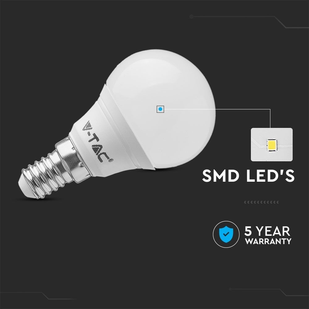Bec led sferic 5.5W(50W), dulie E14, forma G45, lumina calda(2700 K), V-TAC - 2 | YEO