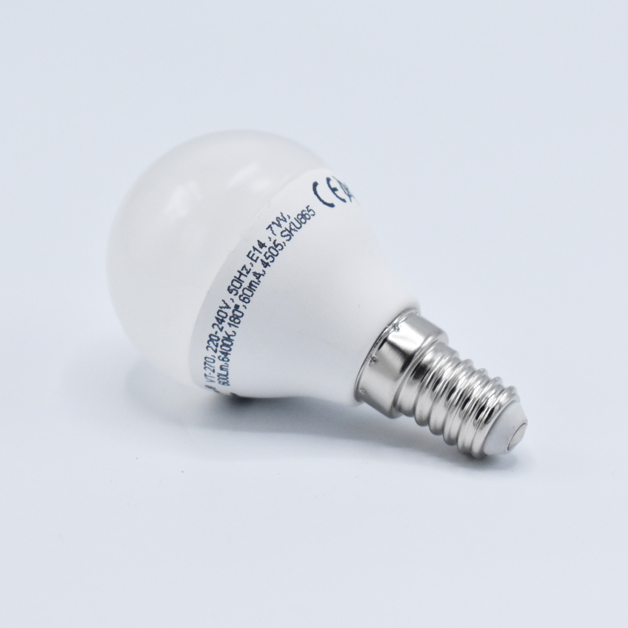 Bec LED sferic 7W(45W) V-TAC, P45, E14, cip Samsung, 600 lm, lumina rece (6400 K), opal, clasa energetica F - 3 | YEO