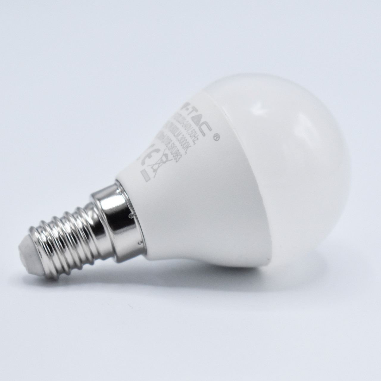 Bec LED sferic P45 7W(45W) V-TAC, E14, 600 lm, lumina calda (3000K), chip Samsung, clasa energetica F - 3 | YEO