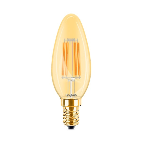 Bec led sferic Vintage filament 4W (32W), E14, C37, 360lm, lumina calda (2200K), auriu, Braytron