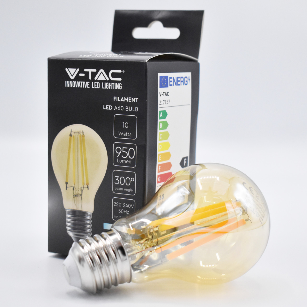 Bec LED Vintage filament 10W(65W) V-TAC, E27, 950 lm, lumina calda (2200K), clasa energetica F - 1 | YEO